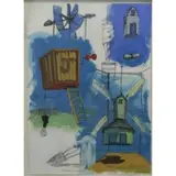 John Descarfino, Hurdy Gurdy, Gouache on Paper "Hurdy Gurdy"