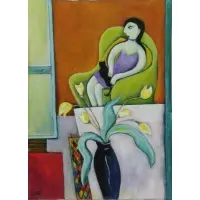 Regina Noakes, Seated Woman with Cat, Oil on Canvas