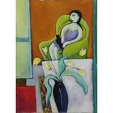 Regina Noakes, Seated Woman with Cat, Oil on Canvas