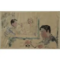 Benny Andrews, To Carol / Now that you are Village-ite of / 1964 / Benny + M.E., Watercolor & Ink on Paper