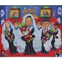 Malcah Zeldis, Men in My Life, Oil on Canvas "Men in My Life"