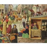 Nahum Gilboa, Market Scene, Oil on Canvas