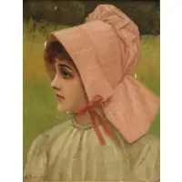J. H Jolley, J.H. Jolley, Oil on Canvas of a Girl in a Bonnet