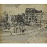 Hughson Hawley, The Century Building in Union Square, New York, Ink & Wash