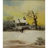 Carleton Wiggins, Figures in Winter Landscape, Oil on Canvas