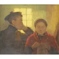 N.H Mcsilvan, Man with Woman Knitting Before a Lit Window, Oil on Canvas