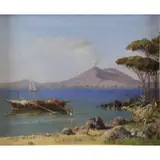 Adolphe F Lejeune, Bay of Naples, Oil on Canvas