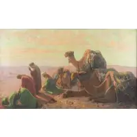 Nicholas Saleen Macsoud, Prayer in the Desert, Orientalist Oil on Canvas