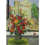 Herbert Fouts, Still Life with Bouquet on a Window Sill, Oil on Canvas