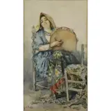 Arnoldo De Lisio, Arnaldo De Lisio (Italian, 1869 - 1949), Watercolor of a Woman with a Tambourine