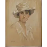 Malva Schalek, Old paper label with ink inscription verso, 1918 Pastel Portrait of a Woman