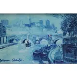 Johannes Schiefer, Seine River, Paris with View of Notre-Dame, Oil on Canvasboard