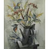 John Hare, Pitcher with Bouquet Still Life, Modernist Oil on Canvas