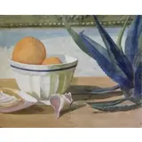 David Rohn, On two sheets of paper, Large Watercolor Still Life with Shells, Oranges, and a Cactus