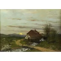 Robert Kluth, House with Mill in Landscape, Oil on Canvas
