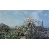 Adrien Demont, In the Garden, Oil on Canvas "In the Garden"