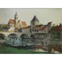 Jules Pages, Old Town of Moret, Oil on Canvas