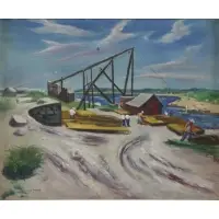 Louis Leon Ribak, Men at Work on the Harbor, Oil on Canvas