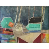John Anderson, Schoner's Globe, 1958 Oil/Masonite "Schoner's Globe" Signed 'john anderson 58' lower right