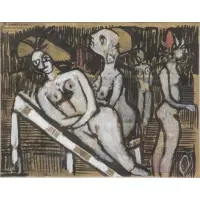 Robert Broderson, Partial Catherine Viviano Gallery, New York label verso, Gouache on Newsprint of Figures Signed upper left