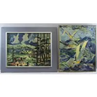 Fred Levine, F. Levine, Two Modernist Oils on Canvas