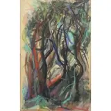 Josef Presser, Forest., Gouache/Watercolor "Forest." Signed lower center