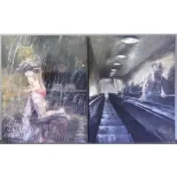 Adam Cvijanovic, Escalator, Oil/Canvas Diptych "Escalator" Signed and titled on the verso of both canvases