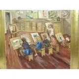 Sara Kolb Danner, Children's Art Class., Oil on Canvas "Children's Art Class." Signed lower right