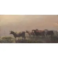 August Friedrich Albert Schenck, Schenck, Oil on Panel of Cows in Pasture