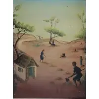 Bourmond Byron, Haitian Farmers, Oil on Masonite