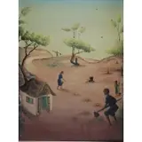 Bourmond Byron, Haitian Farmers, Oil on Masonite