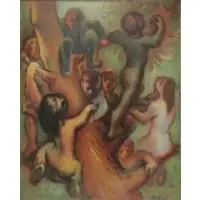 Theodore Fried, Climbing., 1945 Oil on Canvas "Climbing." Signed lower right
