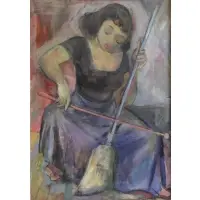 Irving Katzenstein, Irving Katzenstein, American, b, Oil on Canvas of Betty Allen Playing the Broom