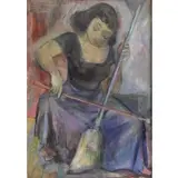Irving Katzenstein, Irving Katzenstein, American, b, Oil on Canvas of Betty Allen Playing the Broom