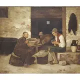 John Califano, Peasant and a Monk Playing Cards, Oil on Canvas