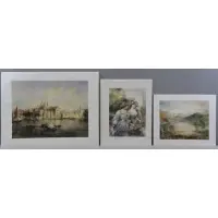 Randy Burke, A venetian scene, two young girls picking flowers, and a landscape, 3 Watercolors on Paper