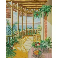 William Grimaud, Seaside Terrace, Oil on Canvas