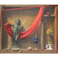 Raymond A. Whyte, Raymond A. Whyte, American, 1923 - 2002, Oil on Masonite Trompe L'Oeil Still Life