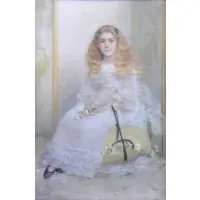 Florence Small, Daisies., Large Pastel Portrait "Daisies." Portrait of the young Isabel May Poe