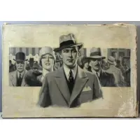 George Brehm, H399, Oil on Canvas Illustration in Grisaille of Man on Crowded Street