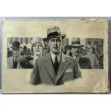 George Brehm, H399, Oil on Canvas Illustration in Grisaille of Man on Crowded Street