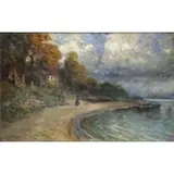 Ignác Ujváry, Untitled, Oil on Canvas Figure on Beach Watching Distant Storm
