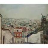 Johannes Schiefer, Montmartre, Paris, Oil on Canvas "Montmartre, Paris" Ariel Cityscape