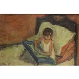 Arbit Blatas, Arbit Blatas, Lithuanian- American, 1908 - 1999, Oil/Canvas of the Artist's Daughter Dorotha Drawing