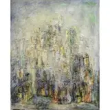 Marie Wilner, Bagdad on the Hudson Mist., Oil on Canvas "Bagdad on the Hudson Mist." Signed lower right, titled and inscribed verso