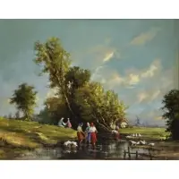 Washerwomen in the River by Gudrun Sibbons, Oil on Canvas, sold Mar 2014