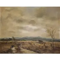 Max Heichele, German, 20th century by Max Heichele, Oil on Masonite Harvest Landscape, sold Mar 2014