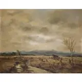 Max Heichele, Max Heichele, German, 20th century, Oil on Masonite Harvest Landscape