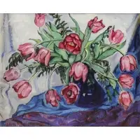 Bouquet of Tulips by Emily Nichols Hatch, 1939 Oil on Canvas Still Life, sold Mar 2014