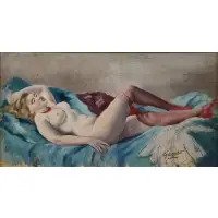 Emil Ganso, Emil Ganso, German/American, 1895 - 1941, Oil on Board of a Reclining Nude